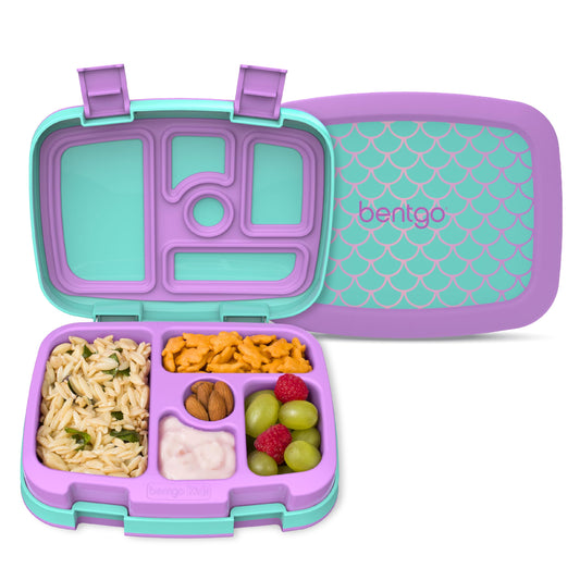Bentgo Kids Prints Leak-Proof, 5-Compartment Bento-Style Kids Lunch Box - Ideal Portion Sizes for Ages 3-7, Durable, Drop-Proof, Dishwasher Safe, & PFAS & BPA-Free Materials (Mermaid Scales)