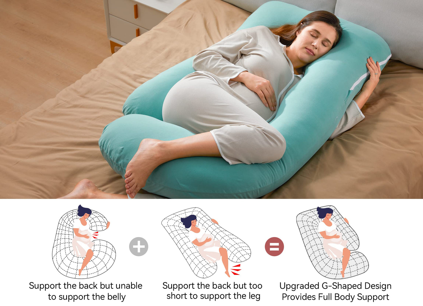 Momcozy U Shaped Pregnancy Pillows with Cotton Removable Cover, 57 Inch Full Body Pillow Maternity Support, Must Have for Pregnant Women, Tiffany Blue