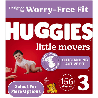 Huggies Size 3 Diapers, Little Movers Baby Diapers, Size 3 (16-28 lbs), 156 Count (6 packs of 26)