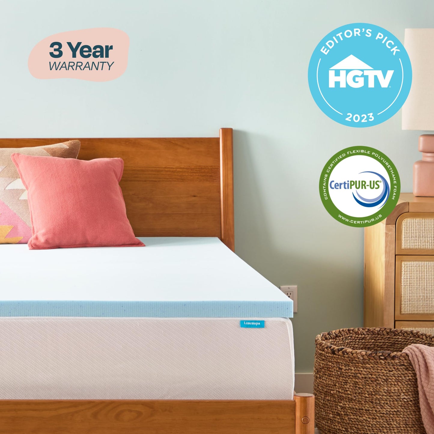 LINENSPA Memory Foam Mattress Topper - 2 Inch Gel Infused Memory Foam - Plush Feel - Cooling and Pressure Relieving - CertiPUR Certified - Dorm Room Essentials - Twin Size