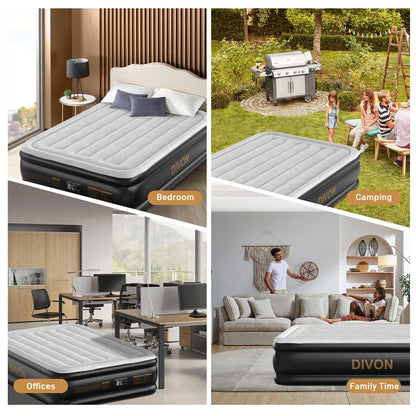 DIVON Air Mattress Full with Built in Pump,18’’High Blow Up Mattress Full with Wave Pattern,Self Inflation/Deflation Mattress in 3 Mins, Air Bed for Home&Camping,660lbs