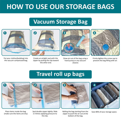 30 Pack Vacuum Storage Bags, Space Saver Vacuum Storage Bags, Vacuum Seal Bags for Clothing, Clothes, Comforters and Blankets, Hand Pump Included