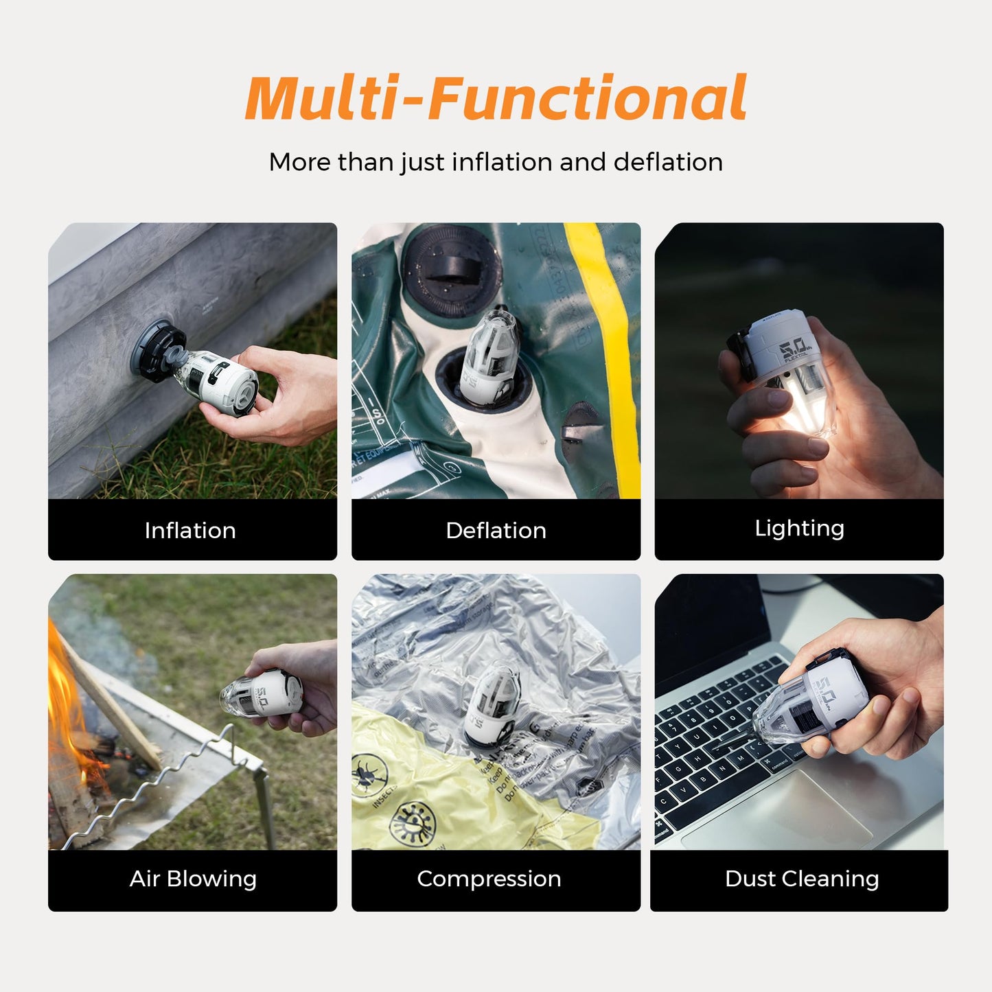 FLEXTAILGEAR Max Pump 3 Air Pump for Inflatables, 5Kpa Portable Air Pump, 500L/min Air Mattress Inflator with Camping Light, Inflatable Pillows Swim Rings Air Mattresses Air Bed Boats