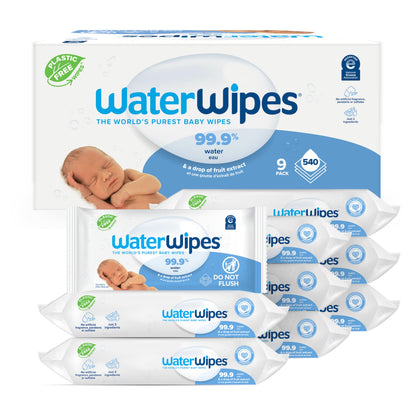 WaterWipes Sensitive+ Newborn & Baby Wipes, 3-In-1 Cleans, Cares, Protects, 99.9% Water, Unscented & Hypoallergenic, 540 Count (9 Packs)