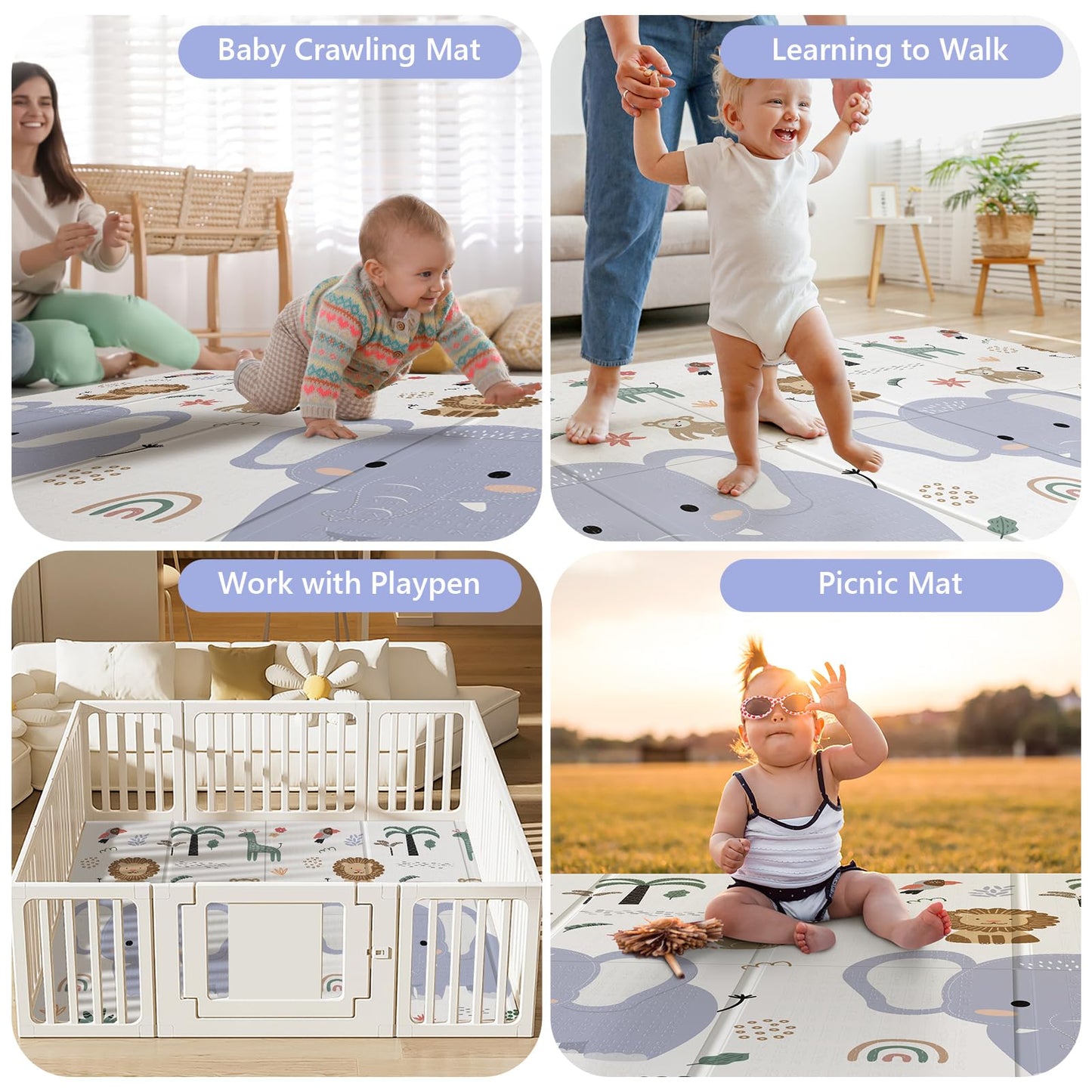 NOONKTY 79x71 Foldable Baby Play Mat for Floor, Extra Large Non-Toxic Tummy Time and Crawling Playmat, Thick Foam Play Mat for Baby, Reversible Portable Babies Floor Mats for Infant, Toddler