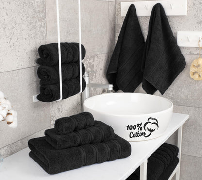 American Soft Linen Luxury 6 Piece Towel Set, 2 Bath Towels 2 Hand Towel 2 Washcloths, 600 GSM 100% Cotton Turkish Towels for Bathroom, Black Towel Sets