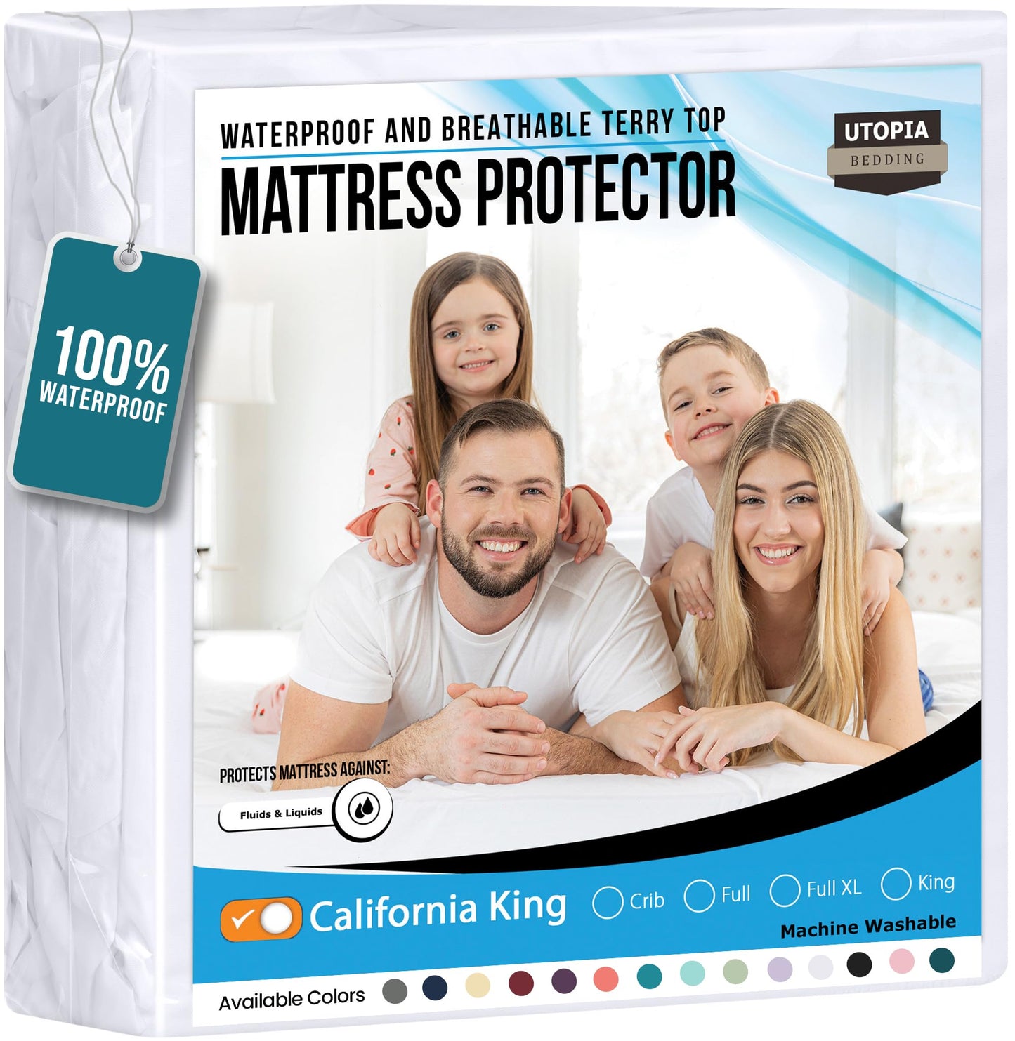 Utopia Bedding Waterproof Mattress Protector California King Size, Premium Terry Mattress Cover 200 GSM, Breathable, Fitted Style with Stretchable Pockets (White)