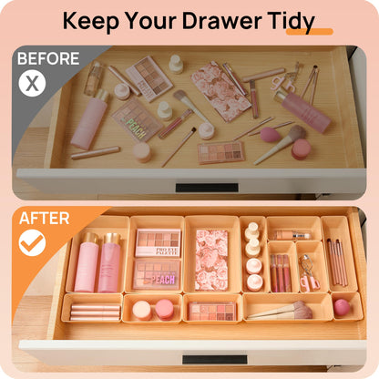 Vtopmart 25 PCS Plastic Drawer Organizers Set, 4-Size Versatile Bathroom and Vanity Drawer Organizer Trays, Storage Bins for Makeup, Bedroom, Kitchen Gadgets Utensils and Office