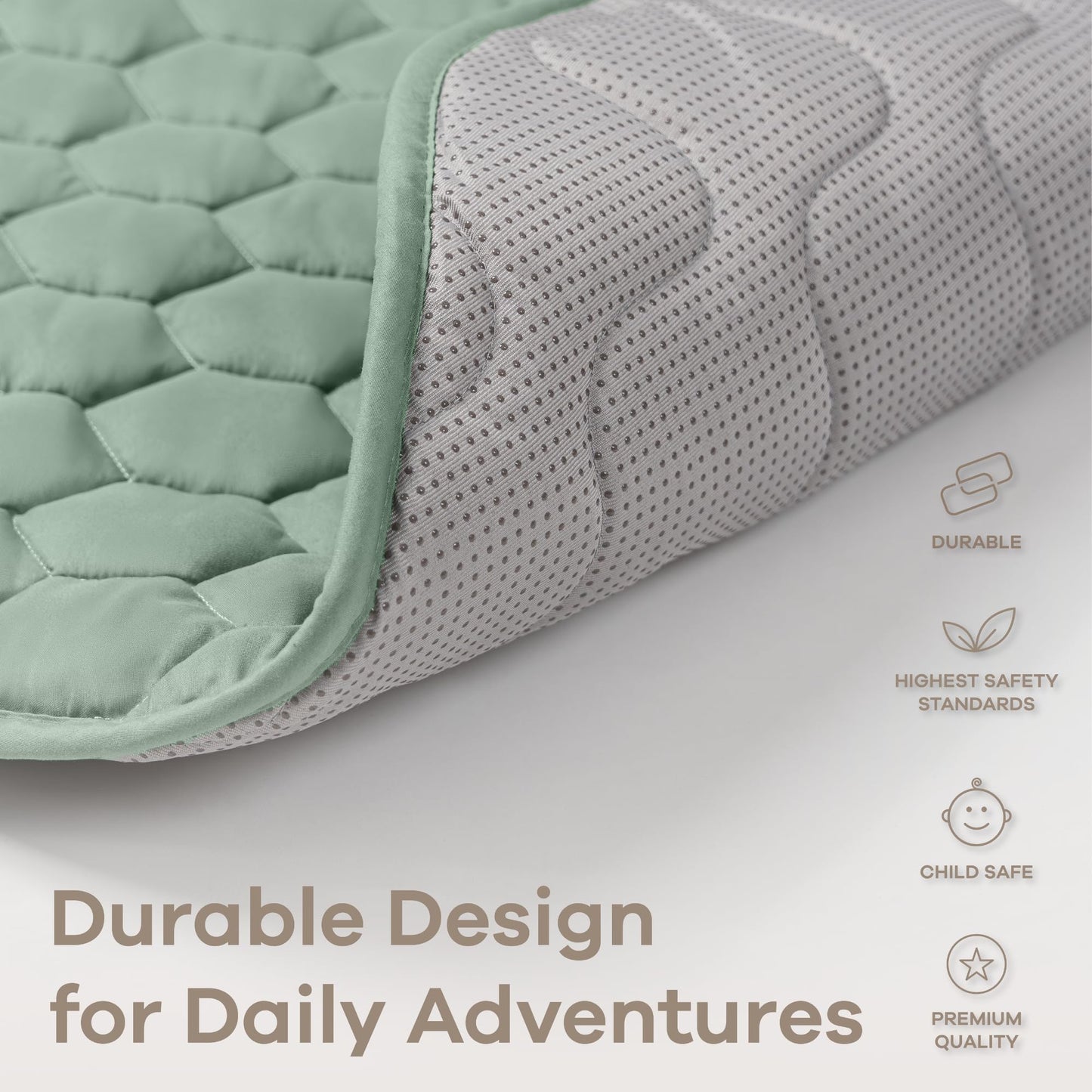 Comfy Cubs Square Kids Play Mat - 56 x 56 inches Soft Quilted Baby Floor Mat with Non-Slip Bottom - Plush Design for Toddlers' Playtime and Relaxation - Comfortable and Durable - Fern