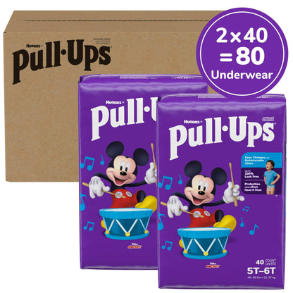 Pull-Ups Boys' Potty Training Pants, Size 5T-6T Training Underwear (46-60 lbs), 80 Count (2 Packs of 40)
