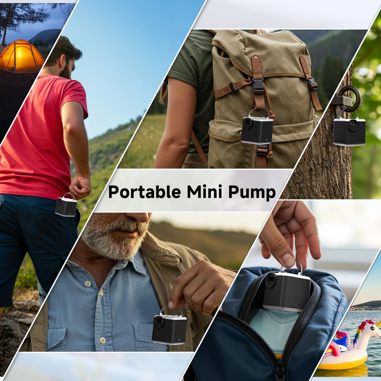 Portable Air Pump for Inflatables, 4.5kPa Mini Air Mattress Pump with Camping Light, 2400mAh Battery Rechargeable Air Pump for Pool Floats, Sleeping Pads, Swimming Ring, Vacuum Storage Bags, Black