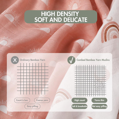 GLLQUEN BABY Receiving Blanket Boy Cotton Muslin Swaddle Blankets Girl Newborn Squares Breathable & Soft Thin Baby Blankets Cloths Double Absorbent Infant Swaddling Wrap - 6 Pack (Sun)
