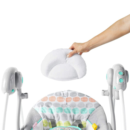 Bright Starts Portable Automatic 6-Speed Baby Swing with Adaptable Speed, Taggies, Music, Removable-Toy-Bar, 0-9 Months 6-20 lbs (Whimsical Wild)