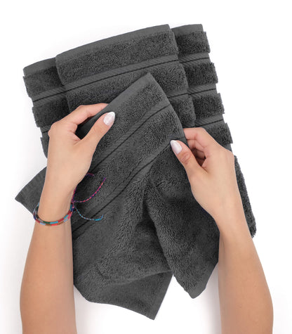 American Soft Linen Luxury 6 Piece Towel Set, 2 Bath Towels 2 Hand Towel 2 Washcloths, 600 GSM 100% Cotton Turkish Towels for Bathroom, Dark Gray Towel Sets