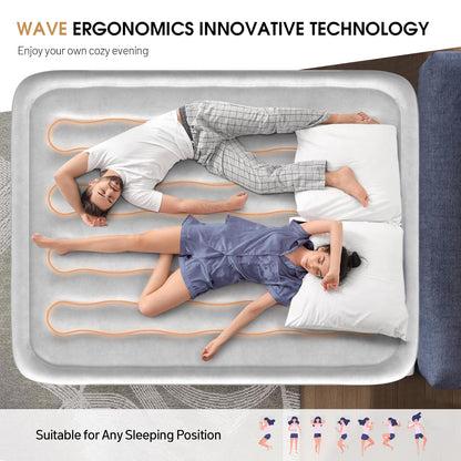 DIVON Air Mattress Queen with Built in Pump,Blow Up Mattress with Wave Pattern in 3 Mins,18'' Quick Inflatable Mattress, Luxury Airbed for Home&Camping,Black,660lbs