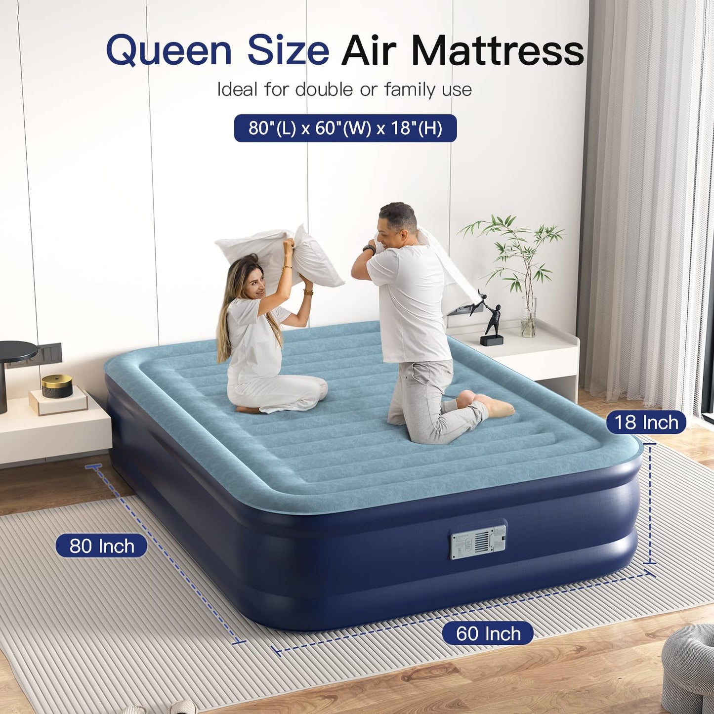 Lavisx Queen Air Mattress 18” with Built in Pump, 2 Mins High Speed Inflation Luxury Auto Stop Pump Blow Up Mattress Comfort Air Bed, Colchones Inflables
