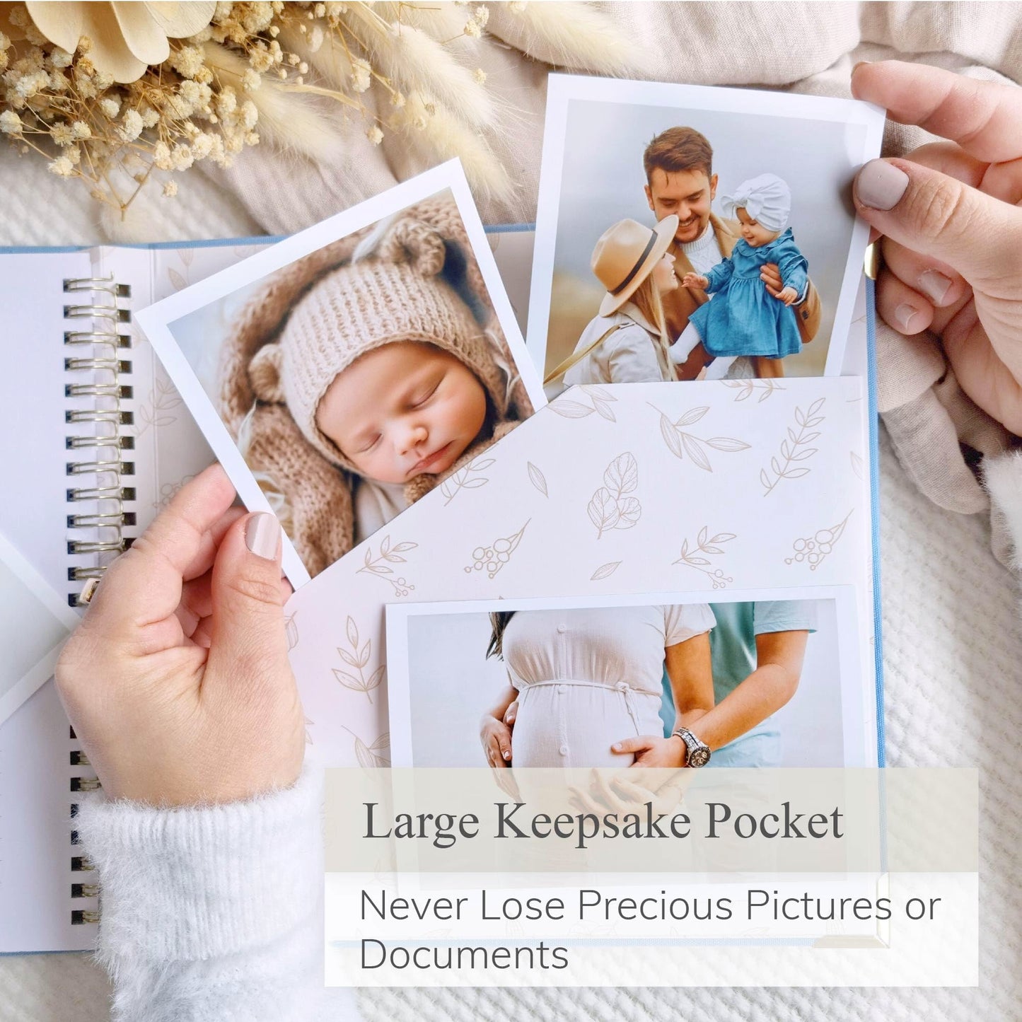 Keepsake Baby Memory Book Boy and Girl - Gender Neutral Baby Journal For First 5 Years, Timeless Baby Scrapbook Journal Milestones Baby Photo Album, Gender Reveal Gifts New Parents - Sky Blue