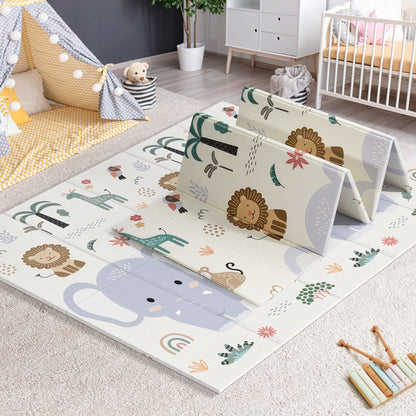 NOONKTY 79x71 Foldable Baby Play Mat for Floor, Extra Large Non-Toxic Tummy Time and Crawling Playmat, Thick Foam Play Mat for Baby, Reversible Portable Babies Floor Mats for Infant, Toddler