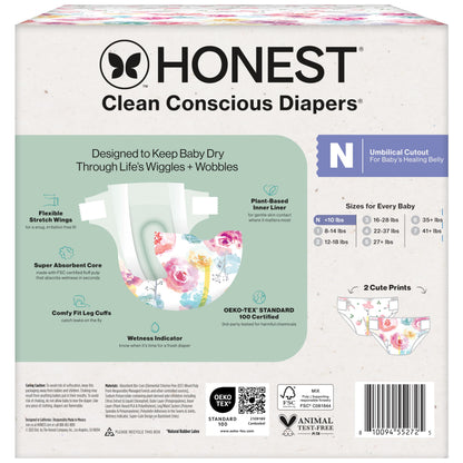 The Honest Company Clean Conscious Diapers for Delicate Skin | Up to 100% Leakproof | Hypoallergenic, Fragrance Free | Girl Prints | Club Box, Size Newborn, 72 Count (Prints May Vary)