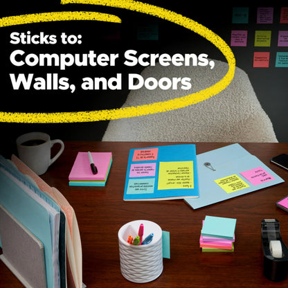 Bundle of Post-it Super Sticky Notes, 24 Sticky Note Pads, 3 x 3 in, Supernova Neons + Post-it Super Sticky Easel Pad, 25 in x 30 in, White, 30 Sheets/Pad, 2 Pads/Pack Self Stick Flip Chart Paper