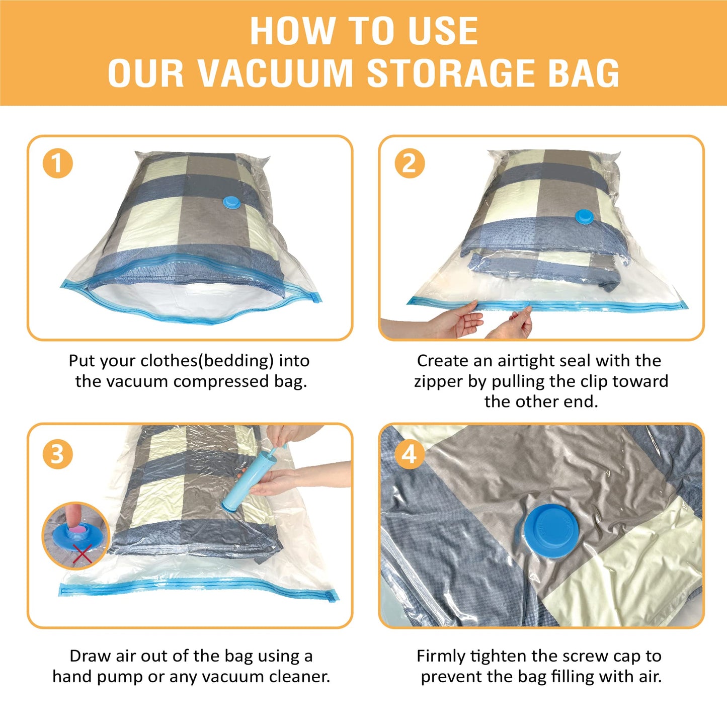 10 Jumbo Vacuum Storage Bags, Space Saver Bags Compression Storage Bags for Comforters and Blankets, Vacuum Sealer Bags for Clothes Storage, Hand Pump Included