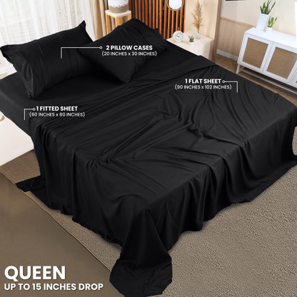 Utopia Bedding Queen Sheet Set – 4 Piece Bed Sheets for Queen Size Bed, Soft and Breathable Microfiber, Includes 1 Fitted Sheet, 1 Flat Sheet and 2 Pillowcases (Black)