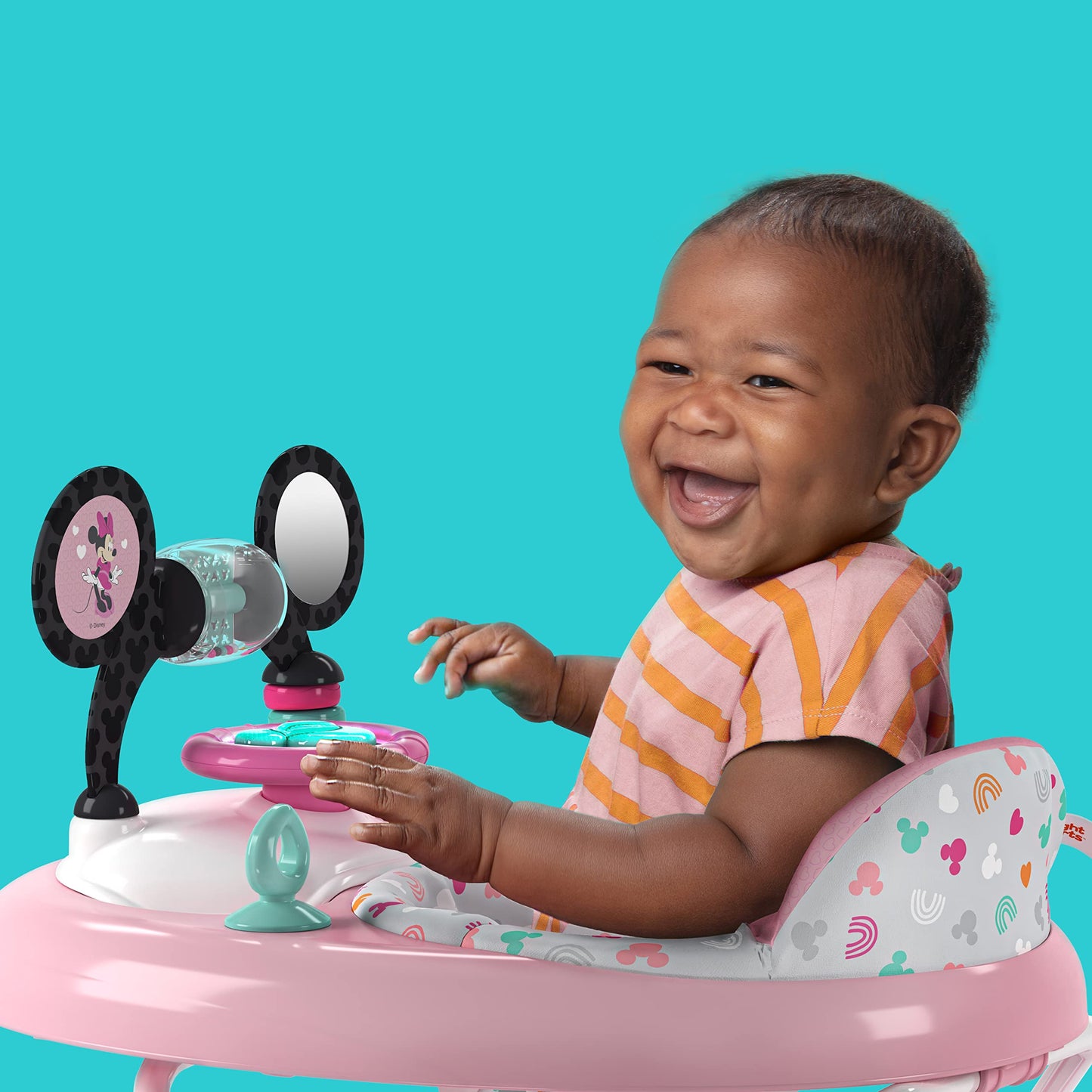 Bright Starts Disney Baby Minnie Mouse Forever Besties 2-in-1 Baby Activity Walker - Easy Fold Frame and Removable -Toy Station, 6 Months and up