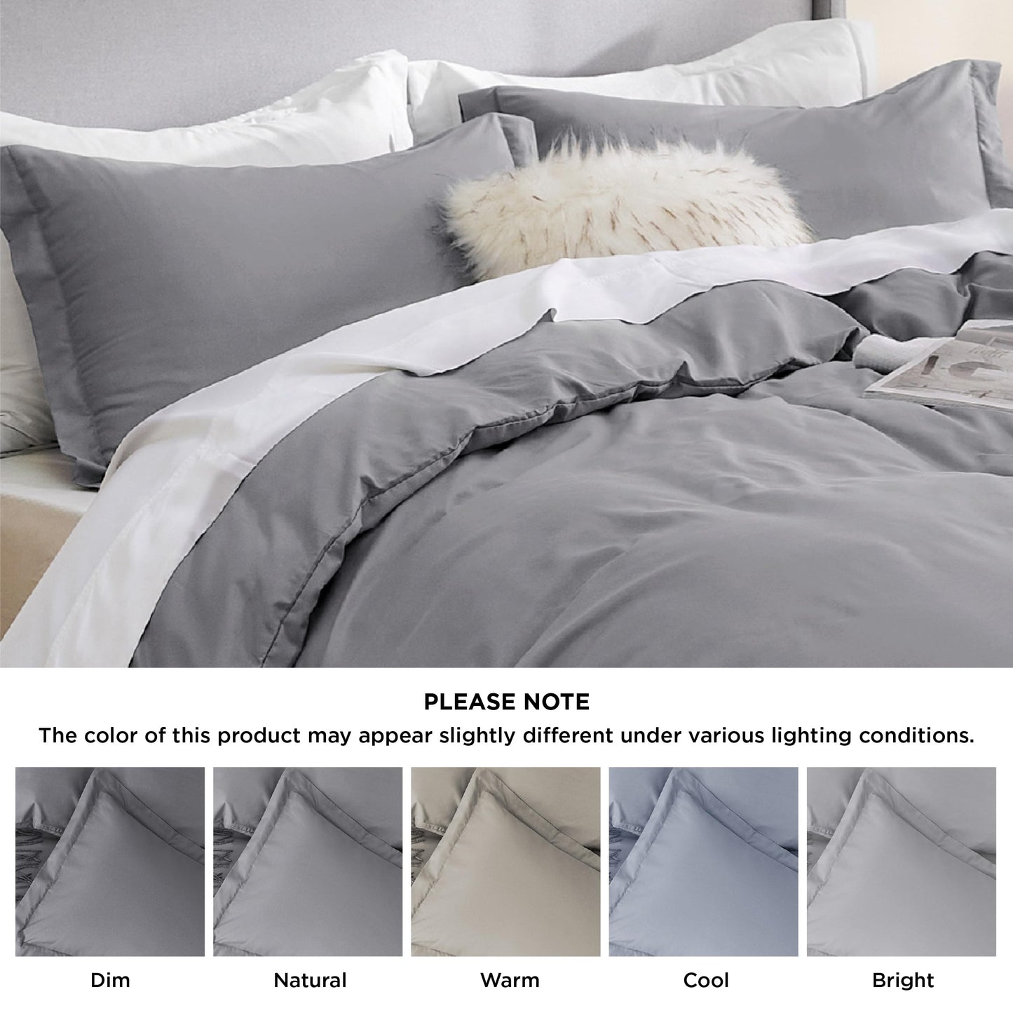 Bedsure Duvet Cover Queen Size - Soft Double Brushed Bedding Set for Kids & Adults, Zipper Closure, 3 Pieces, Includes 1 Duvet Cover (90"x90") & 2 Pillow Shams, NO Comforter, Grey