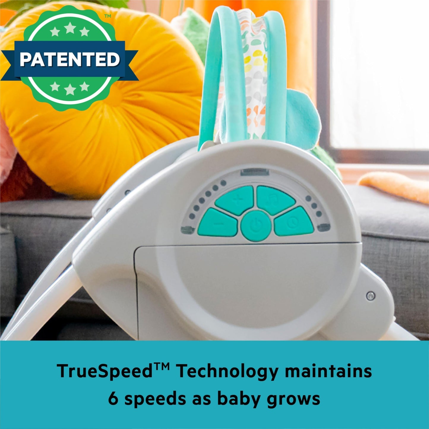 Bright Starts Portable Automatic 6-Speed Baby Swing with Adaptable Speed, Taggies, Music, Removable-Toy-Bar, 0-9 Months 6-20 lbs (Whimsical Wild)