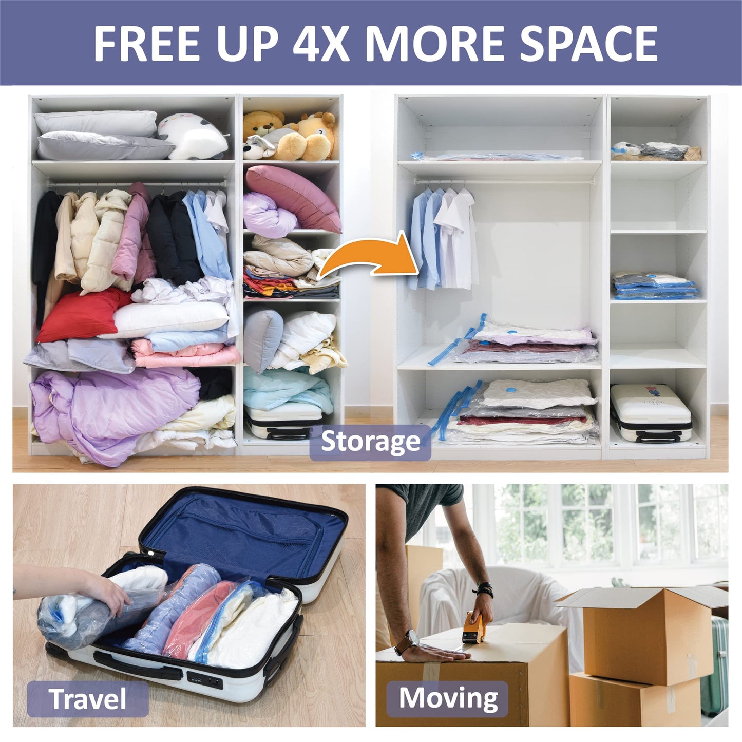25 Pack Vacuum Storage Bags, Space Saver Vacuum Storage Bags, Vacuum Seal Bags for Clothing, Clothes, Comforters and Blankets, Hand Pump Included