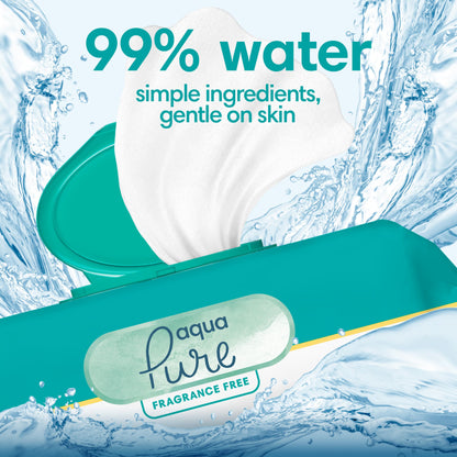 Pampers Baby Wipes Aqua Pure, 99% water-based wipes, Hypoallergenic and Unscented Infant Wipe, 448 Total (8 Flip-Top Packs)