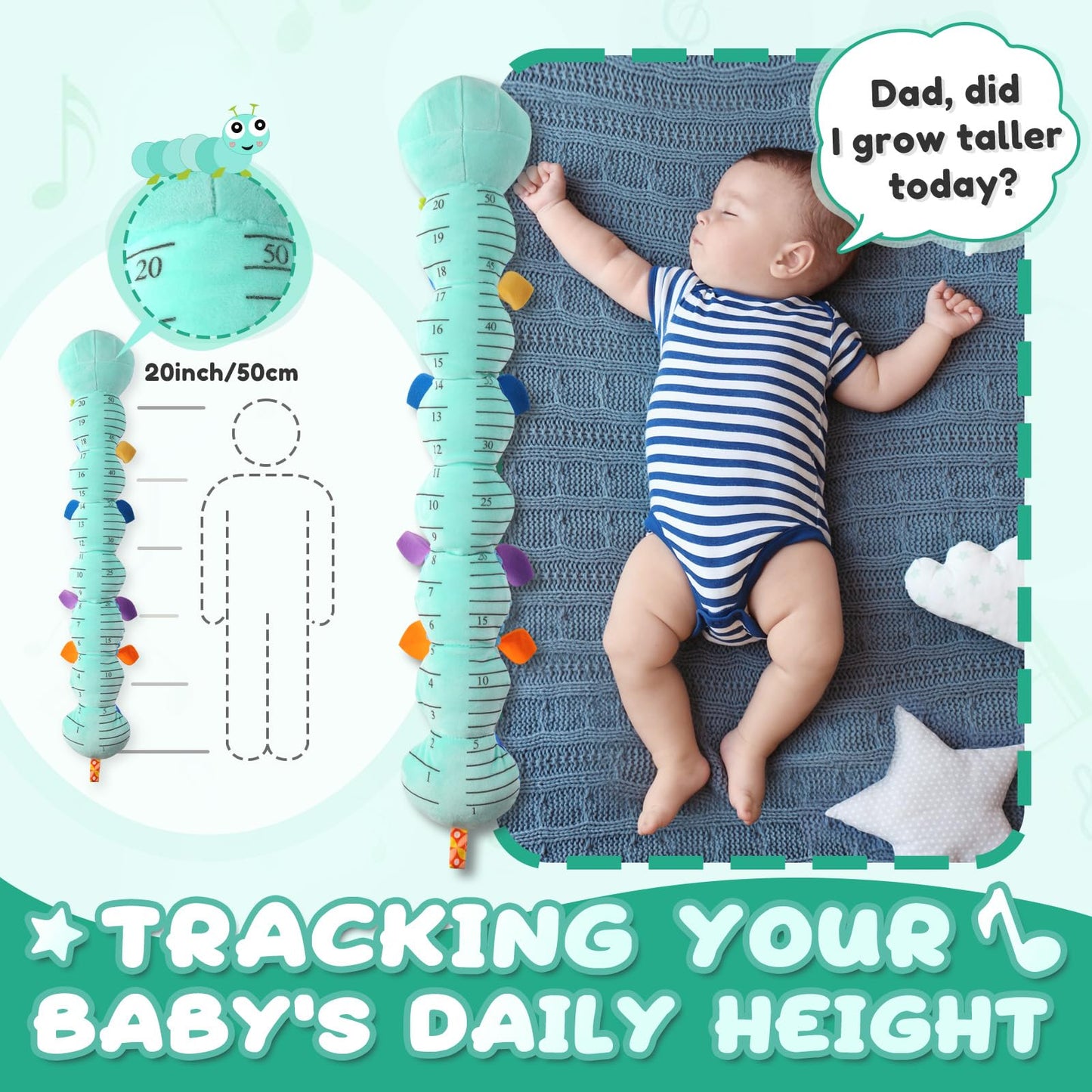 Awotoy Baby Toys 0 to 12 Months, Musical Stuffed Animal Activity Soft Toy with Multi-Sensory Crinkle, Rattle and Textures, Infant Tummy Time Toys for Newborn Boys Girls, Caterpillar, Blue