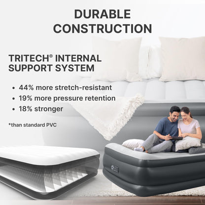 SLEEPLUX Durable Inflatable Air Mattress with Built-in Pump, Pillow and USB Charger, 22" Tall Queen