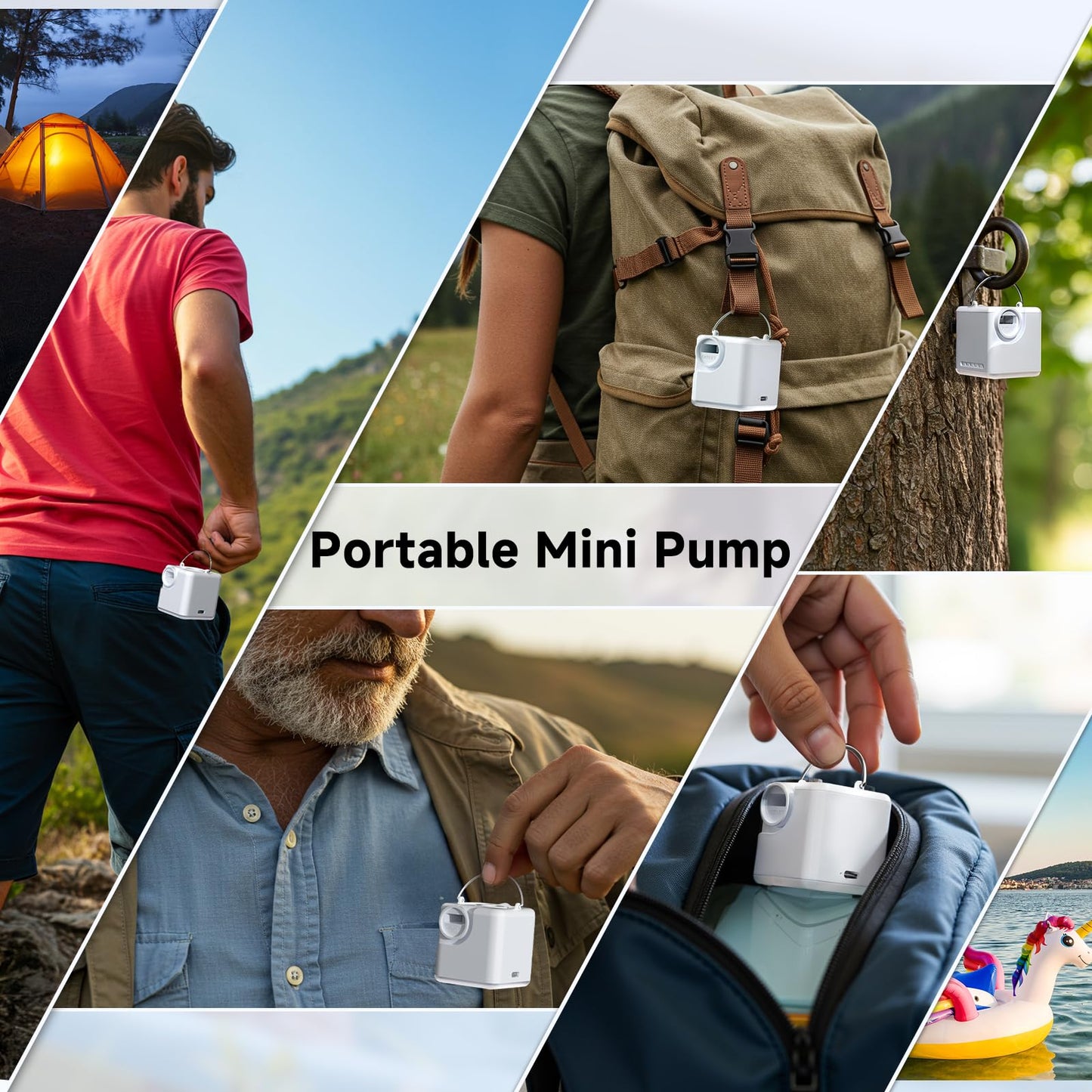 Portable Air Pump for Inflatables, 4.5kPa Mini Air Mattress Pump with Camping Light, 2400mAh Battery Rechargeable Air Pump for Pool Floats, Sleeping Pads, Swimming Ring, Vacuum Storage Bags