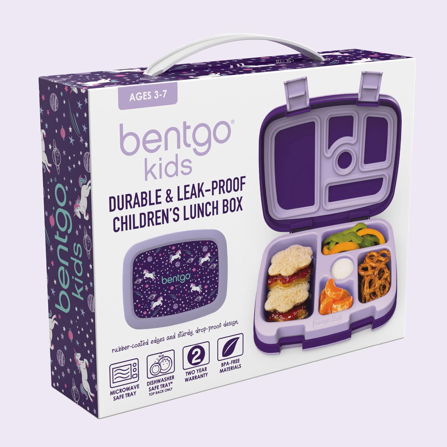 Bentgo Kids Prints Leak-Proof, 5-Compartment Bento-Style Kids Lunch Box - Ideal Portion Sizes for Ages 3-7, Durable, Drop-Proof, Dishwasher Safe, & PFAS & BPA-Free Materials (Unicorn)