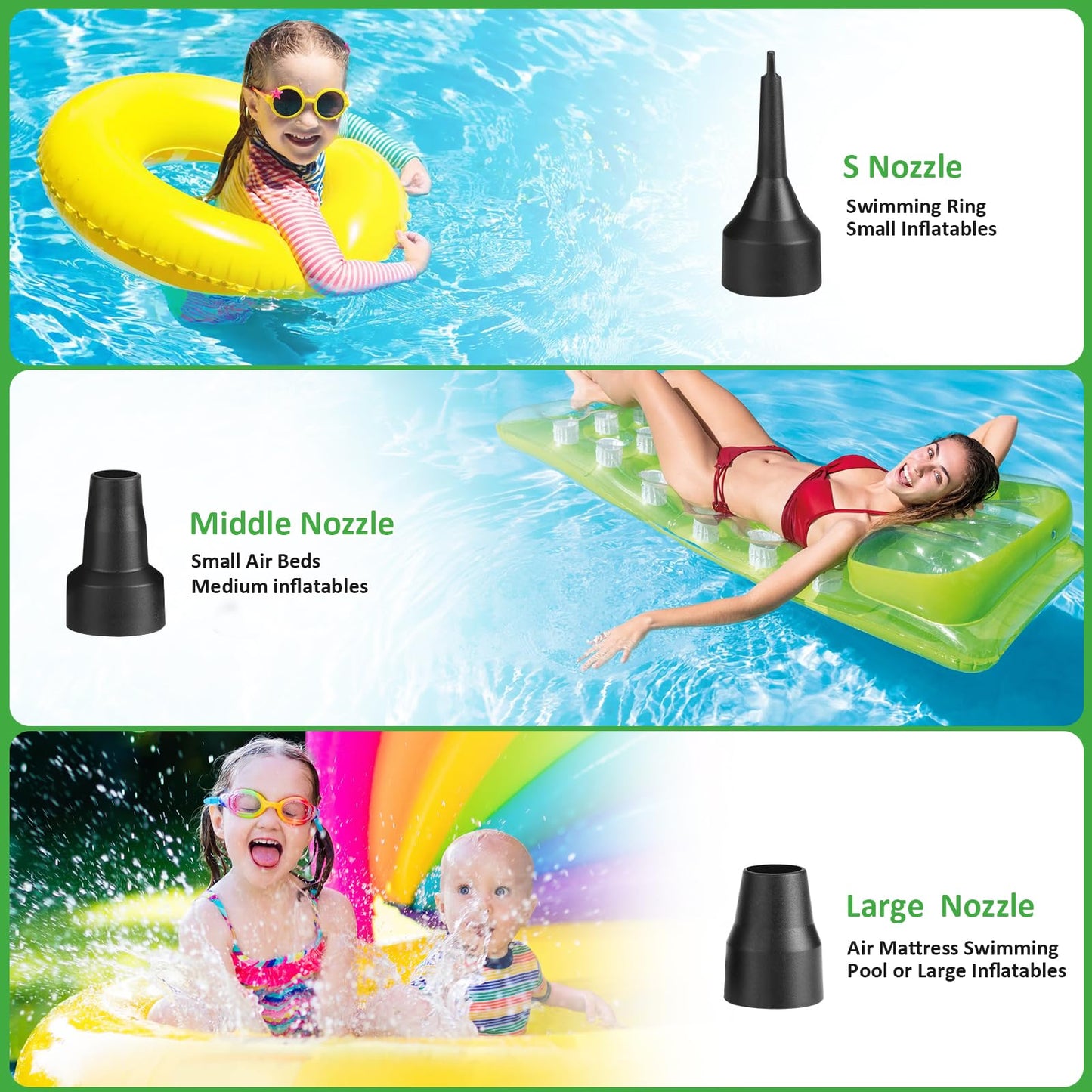 AGPTEK Electric Air Pump,Portable Air Pump with 3 Nozzles, 4.5kPa Quick-Fill,110V AC/12V DC Inflator/Deflator Pumps for Outdoor Camping, Inflatable Air Mattress Beds, Boats, Swimming Ring