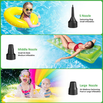 AGPTEK Electric Air Pump,Portable Air Pump with 3 Nozzles, 4.5kPa Quick-Fill,110V AC/12V DC Inflator/Deflator Pumps for Outdoor Camping, Inflatable Air Mattress Beds, Boats, Swimming Ring