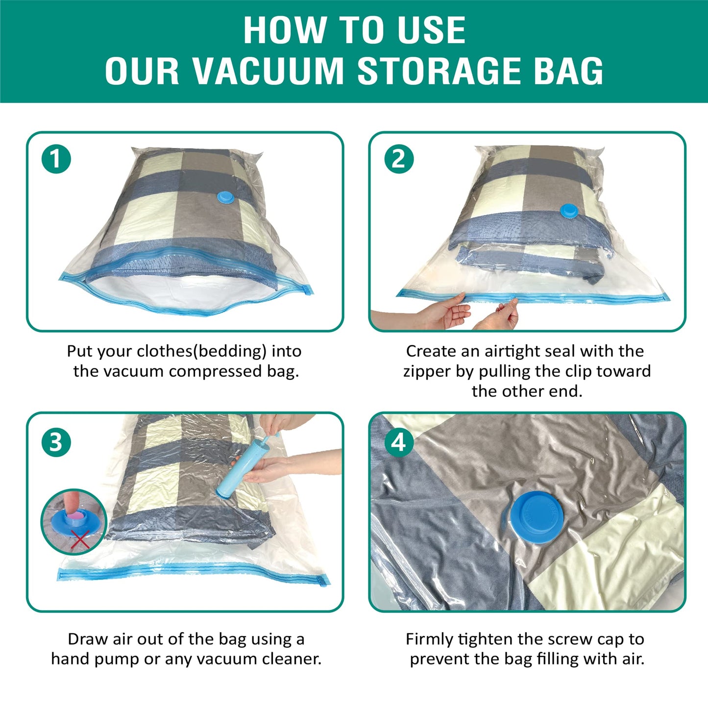 6 Jumbo Vacuum Storage Bags, Space Saver Bags Compression Storage Bags for Comforters and Blankets, Vacuum Sealer Bags for Clothes Storage, Hand Pump Included