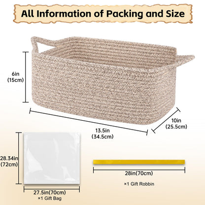 OIAHOMY Woven Basket, Gift Basket Empty with Gift Bags and Ribbons, Rope Baskets for Baby Showers, Storage Baskets with Handles for Nursery, Pet Toy Organizer - Brown
