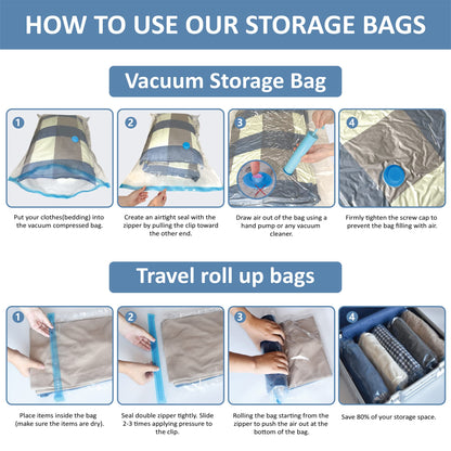 12 Pack Vacuum Storage Bags, Space Saver Vacuum Storage Bags, Vacuum Seal Bags for Clothing, Clothes, Comforters and Blankets, Hand Pump Included