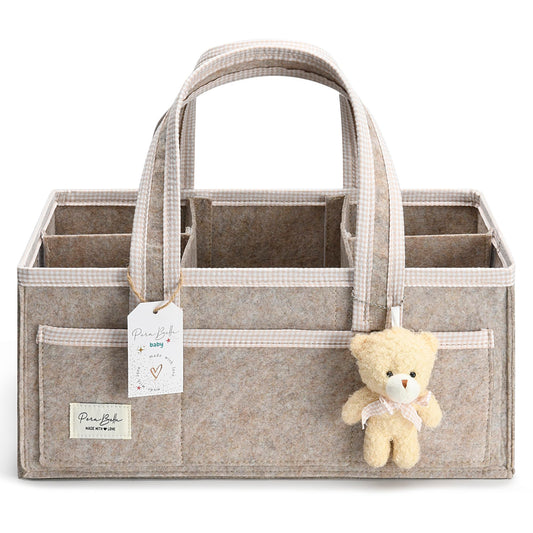 PeraBella XL Diaper Caddy Organizer With Handle, Baby Shower Gifts Basket Bag, Registry Search Must Haves Items, Newborn Girl Boy Nursery Storage Organizer, Baby Bag Essentials, Car Diaper Caddy Cart