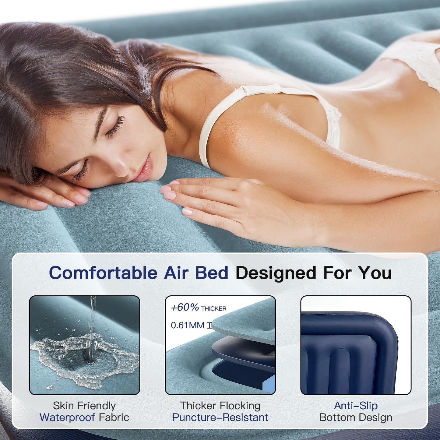 Lavisx Queen Air Mattress 18” with Built in Pump, 2 Mins High Speed Inflation Luxury Auto Stop Pump Blow Up Mattress Comfort Air Bed, Colchones Inflables