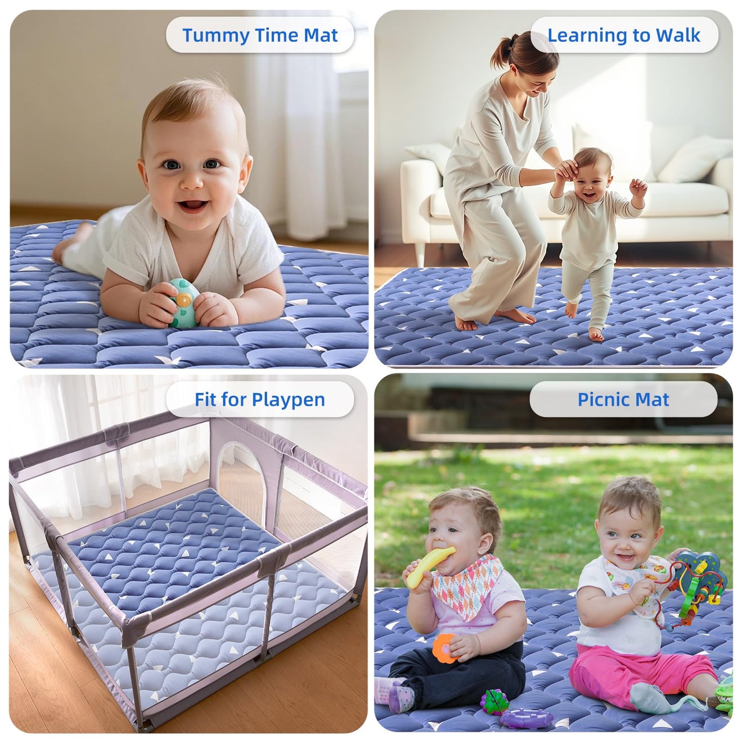 Premium Foam Baby Play Mat, 50x50 Playpen Mat, Thicken One-Piece Crawling Mat, Non-Slip Cushioned Baby Playmats for Infants, Babies, Toddlers, Play & Tummy Time