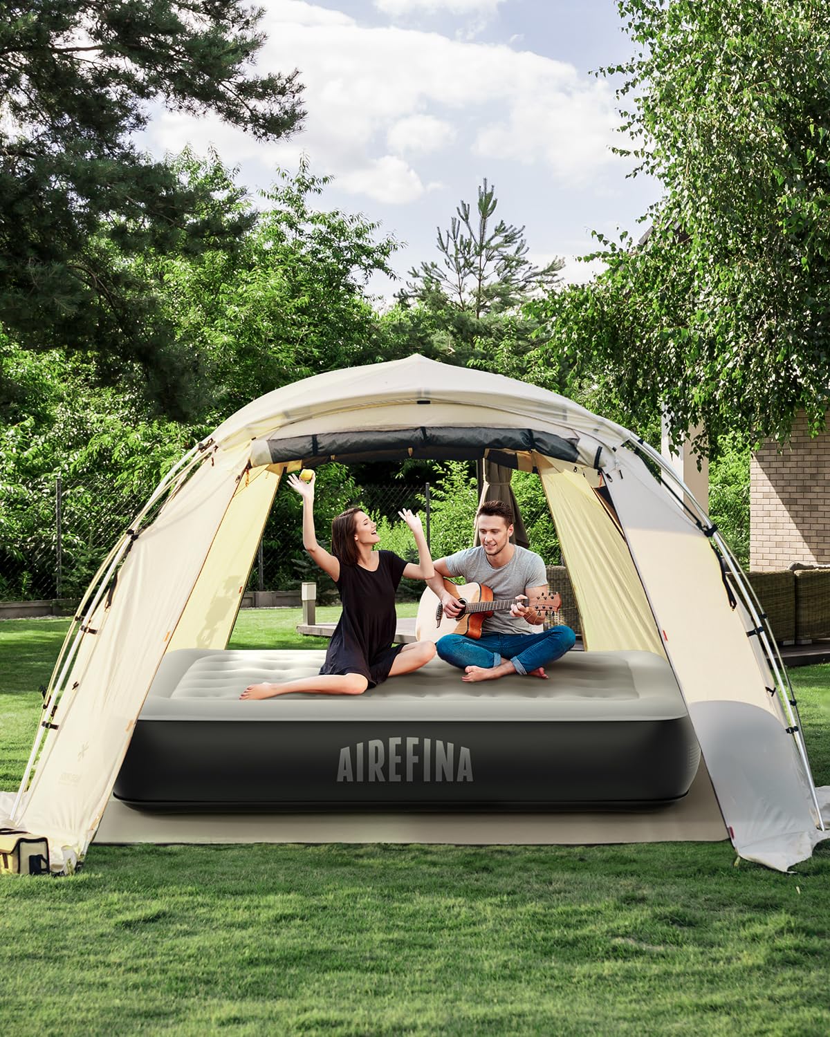 Airefina Queen Air Mattress with Built-in Pump 13", Comfort Blow up Mattress in 3 Mins Inflation/Deflation, Queen Size Inflatable Bed with Flocked Top for Camping, Home, Guest, Portable 80x60x13in