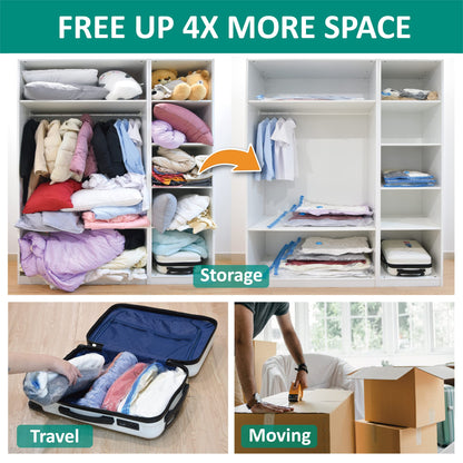 6 Jumbo Vacuum Storage Bags, Space Saver Bags Compression Storage Bags for Comforters and Blankets, Vacuum Sealer Bags for Clothes Storage, Hand Pump Included