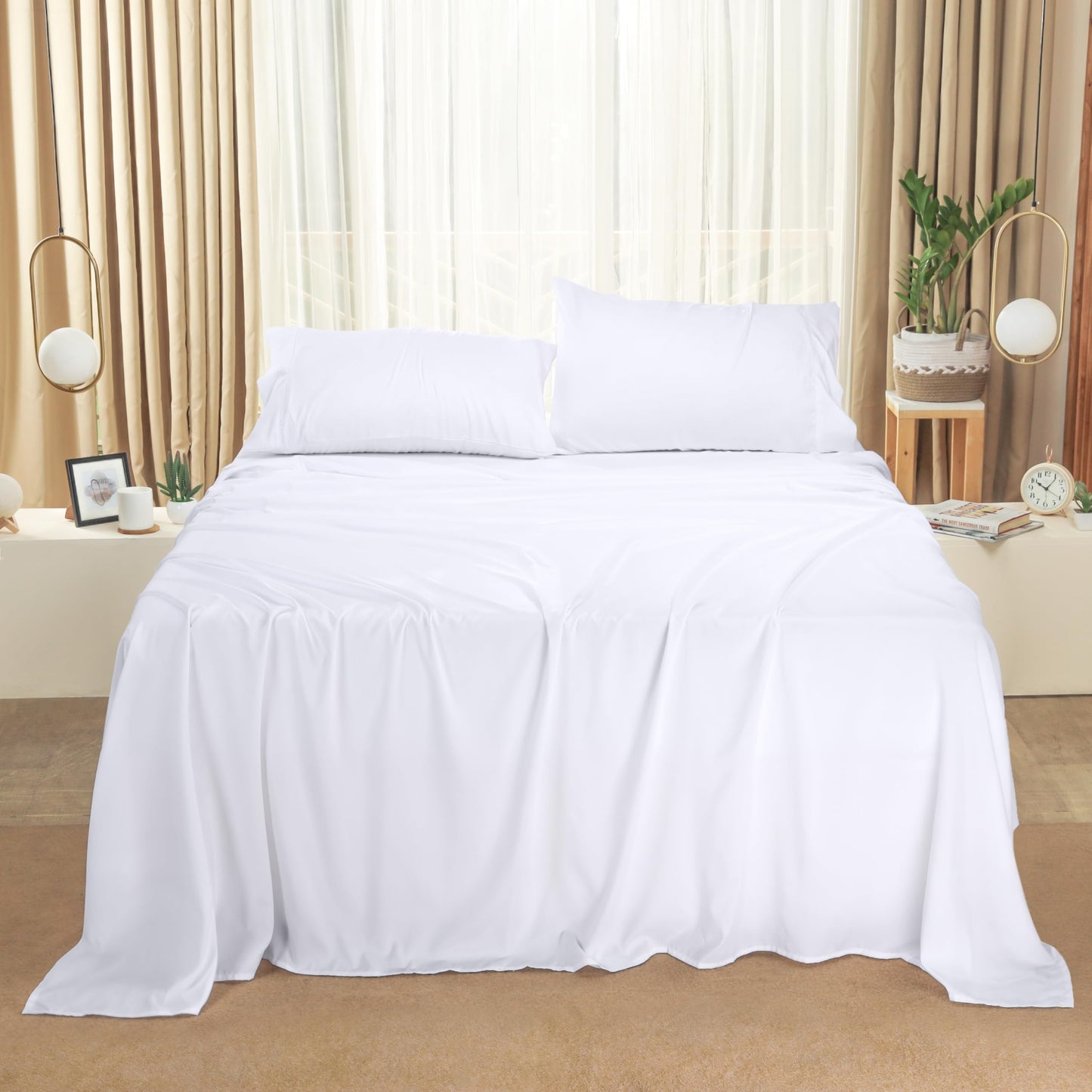 Utopia Bedding King Sheet Set – 4 Piece Bed Sheets for King Size Bed, Soft and Breathable Microfiber, Includes 1 Fitted Sheet, 1 Flat Sheet and 2 Pillowcases (White)
