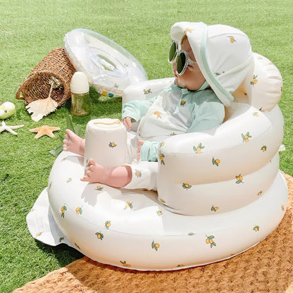 EKEPE Inflatable Baby Seat for Babies 3 Months & Up, Infant Floor Seats for Sitting Up, Baby Seats for Infants, Blow Up Baby Chair with Built in Air Pump - Olive Flower