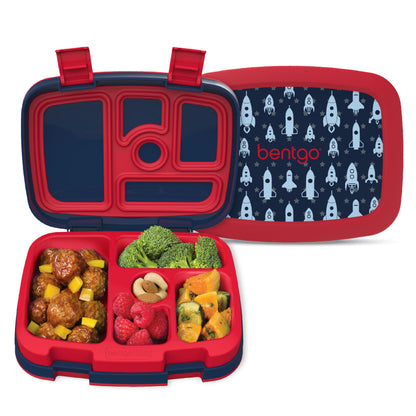 Bentgo Kids Prints Leak-Proof, 5-Compartment Bento-Style Kids Lunch Box - Ideal Portion Sizes for Ages 3-7, Durable, Drop-Proof, Dishwasher Safe, & PFAS & BPA-Free Materials (Rocket)