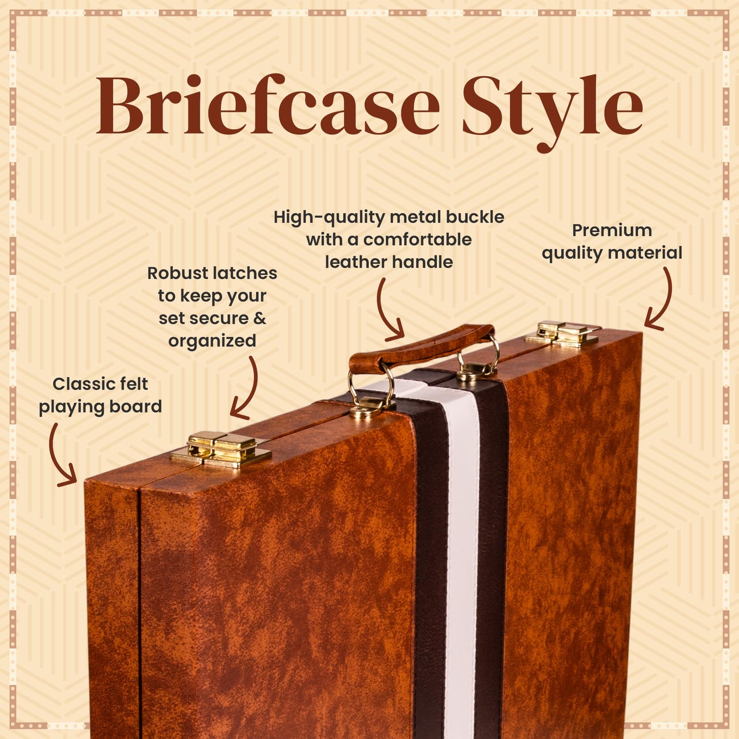 Crazy Games Backgammon Sets for Adults with Premium Leather Case | Classic Travel Backgammon Set for Adults and Kids with Strategy & Guide | 15 Inches | Medium | Brown