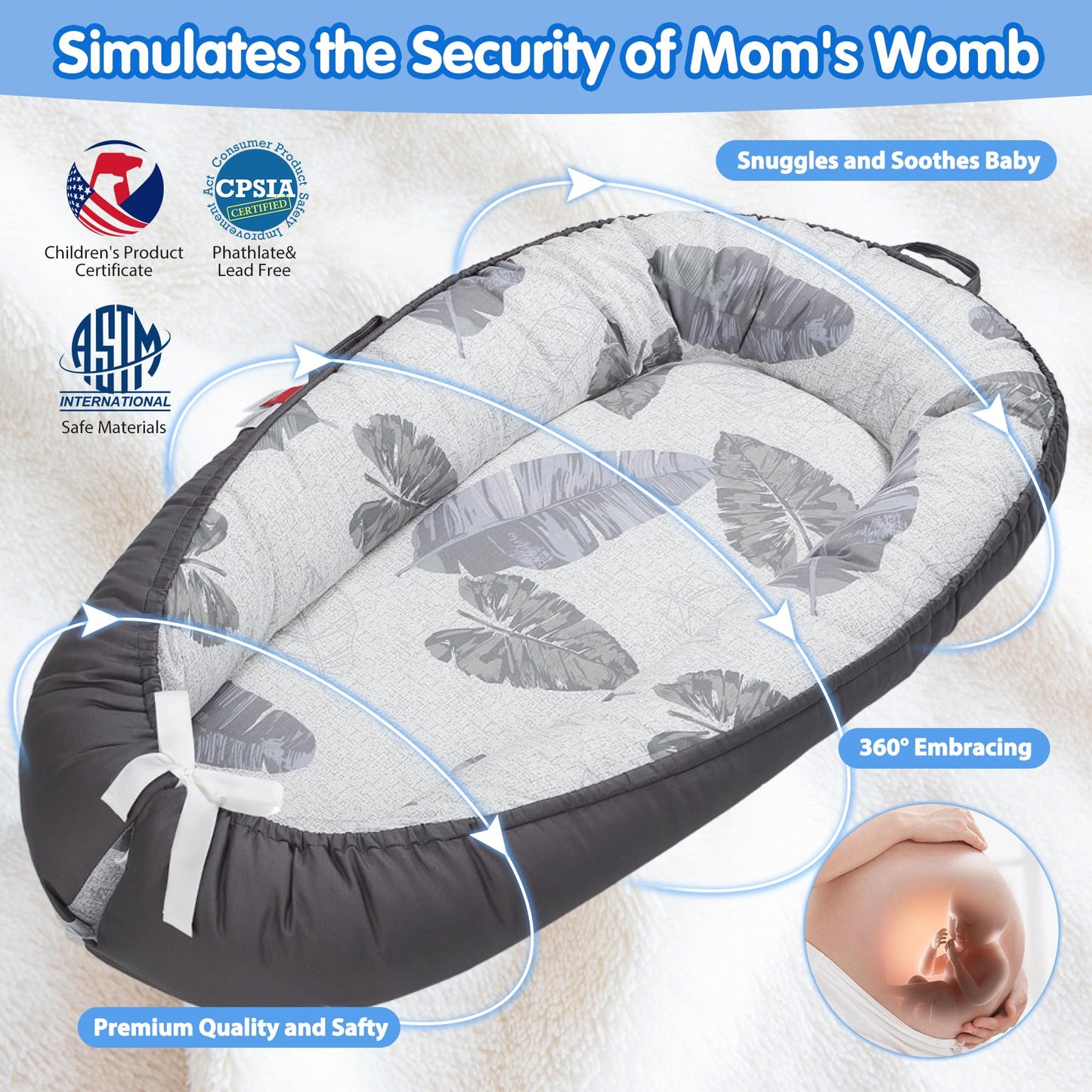 BUTOA Baby Lounger - Breathable & Soft Baby Nest, Portable and Lightweight Tummy Time Lounger for Home and Travel, Ideal Newborn Babies Essentials Baby Shower Gifts